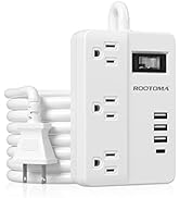 2 Prong Power Strip 10FT with on/Off Switch, ROOTOMA 3 Prong to 2 Prong Adapter, 3 Outlet &amp; 4 USB...
