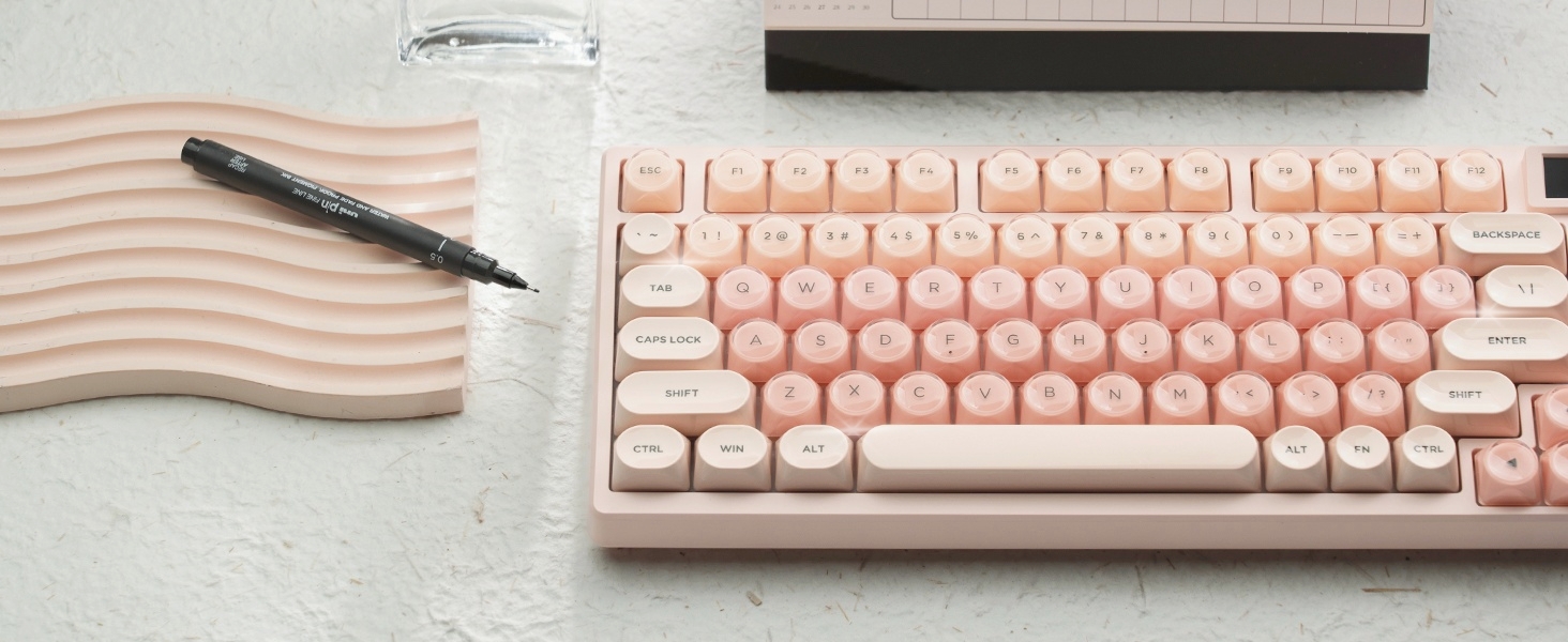 Pink Mechanical Gaming Keyboard 75% with Color Multimedia Display Jelly Keyboard Wired