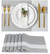 Obsoorth Rectangle Placemats Set of 6 Heat Resistant Washable Non-Slip PVC Table Mat Vinyl Woven ...