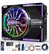 WDiYA 2026 Upgraded 1600W 10" Slim Under Seat Subwoofers with Amp &amp; LED Ambient Lights for Truck/...