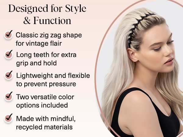 Zig Zag Headbands, Recycled Plastic Wavy Hair Band with Teeth, Headbands for Women and Men