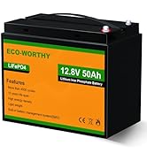 ECO-WORTHY 12V 50Ah Trolling Motor LiFePO4 Lithium Battery with BMS, 3000~15000 Times in Deep Cyc...