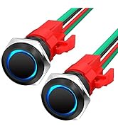 Joinfworld 12V Latching Push Button Switch 20A 16MM Pushbutton Switch with 12 Volt Blue Led Water...