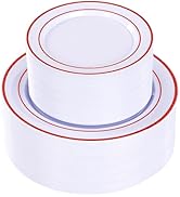 U-QE 100pcs Red Plastic Plates for Party - White Plates Disposable Heavy Duty - Include 50 10" Di...