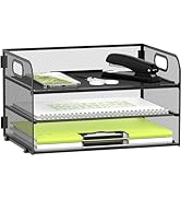 Daltack 3-Tier Paper Organizer with Handle, Mesh Desk Organizer Letter Tray, Paper Tray Organizer...