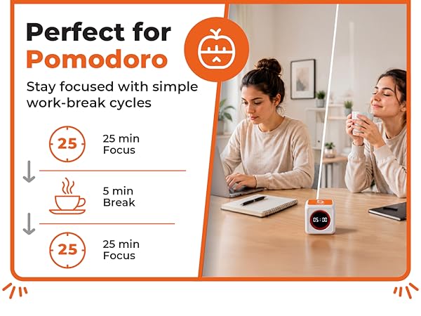 Visual countdown timer for Pomodoro focus sessions time management, and structured work-break cycles