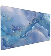SEIFUD Large Blue Marble Pattern Mouse Pad, Non-Slip Rubber Base, 35.4 x 15.7 Inches, Office and ...