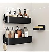 Orimade Shower Caddy 3-Pack, No-Drill Adhesive Shelves with 4 Hooks for Bathroom, Rustproof ABS S...