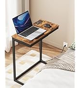 TUTOTAK C Shaped End Table with Charging Station, Large Side Table Tiltable Desk with Storage Bag...