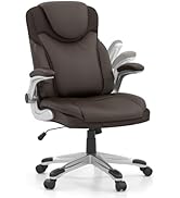 COSTWAY Executive Office Chair, Ergonomic PU Leather Computer Desk Chair w/Flip-up Armrests and L...