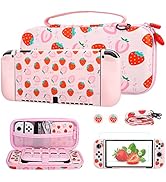 FUNDIARY Pink Strawberry Travel Carrying Case for Nintendo Switch OLED, Portable Accessories Kit ...