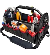 16 inch tool bag, foldable open top tool bag, 1680D waterproof and wear-resistant, 26 pockets to ...