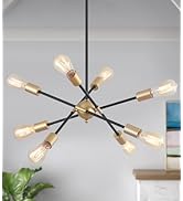 MEIXISUE 8 Lights Dining Room Light Fixtures Modern Sputnik Chandelier Black and Gold Mid Century...