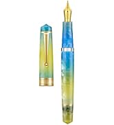 Asvine P20 Piston Fountain Pen Gradual Yellow Resin, Iridium Extra Fine Nib Gold Trim Smooth Writ...