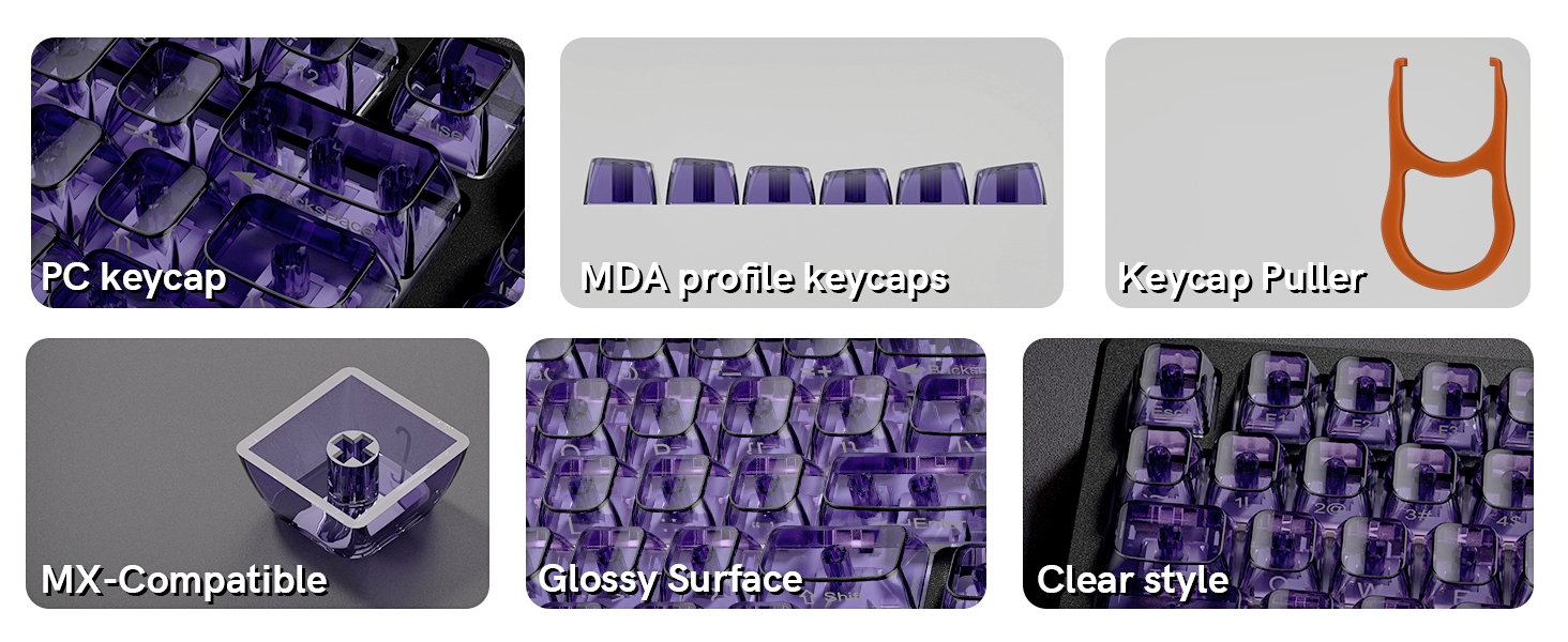 Purple Clear keycaps,Transparent keycaps,Ceramic Jelly Key caps,Shine Through keycap Side Printed