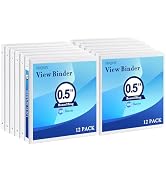 1/2 Inch 3-Ring Binder, 0.5-inch Round Ring Binder with 2 Inside Pockets, 12 Pack White Binder, C...