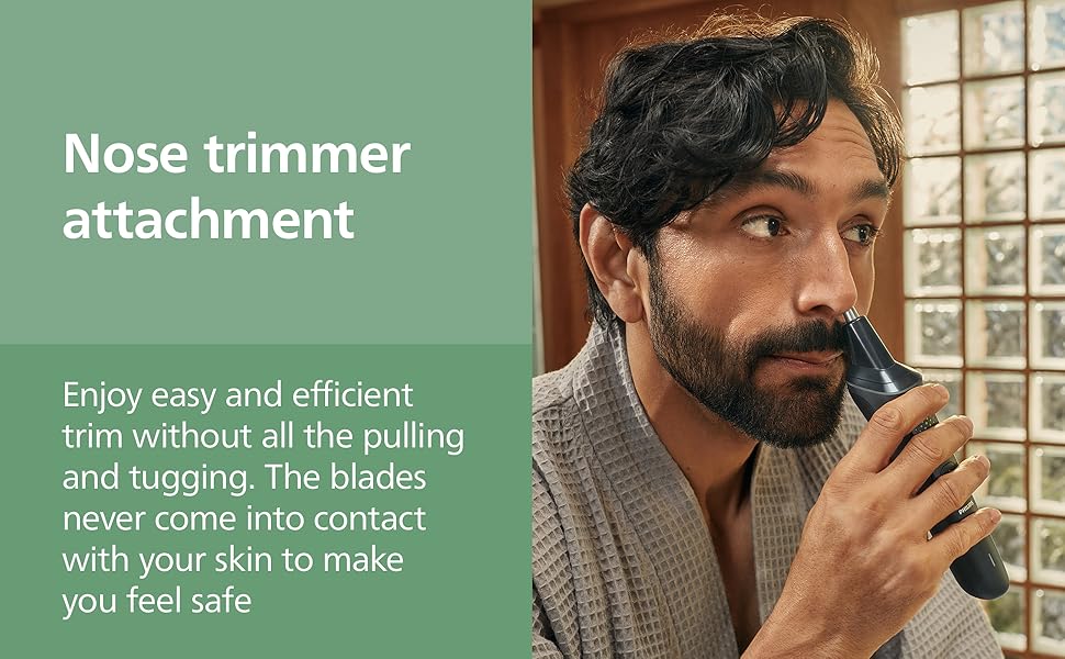Philips nose trimmer attachment for comfortable nose hair removal.