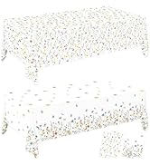 LINHAXM 4 Pack Spring Floral Tablecloth, Wildflower Butterfly Plastic Table Cover for Easter, Bir...