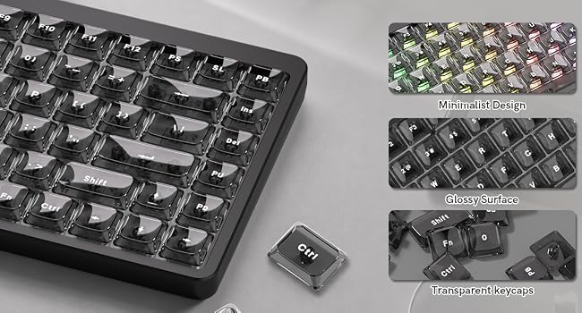 Dark Grey Low Profile keycap Set,PC Clear Keycaps Jelly Style,Shine Through Custom Key caps
