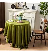 Chorowl Green 70 Inch Round Thick Soft Velvet Tablecloth Decorative Ruffle | Luxurious Olive Gree...