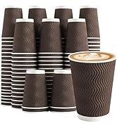 Clawsoff 12 oz Coffee Cups Disposable, 100 Count Insulated Paper Coffee Cups, Corrugated Ripple W...