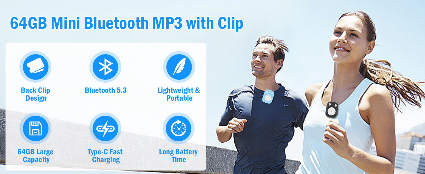 64GB Mini Bluetooth Mp3 with Clip