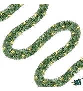 WATERGLIDE 49FT Lighted Christmas Green Garland with 100 Count Clear String Lights, Pre-lit Long ...