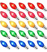 25 Pack C7 Clear Multicolor Christmas Lights Replacement Bulbs (Red, Blue, Green, Yellow, Pink) -...