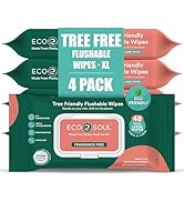 Eco Soul Bamboo Flushable Wipes Adult Wet Wipe [4 x Pack of 48, Unscented] 100% Plant-Based Biode...