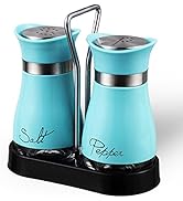 Salt and Pepper Shakers Set, Stainless Steel with Glass Bottle for Table, RV, Camp, BBQ, Set of 2...