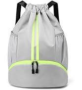JELUTAR Drawstring Backpack Gym Bag with Shoes Compartment for Soccer, Basketball, Swim, Water-Re...