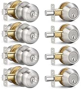4 Sets Entry Door Knob and Single Cylinder Deadbolt Combo Set, Keyed Alike Round Ball Satin Nicke...