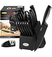 Marco Almond MA23 Black Kitchen Knife Set, 17 Pieces Stainless Steel Knives Sets for Kithcen wit...