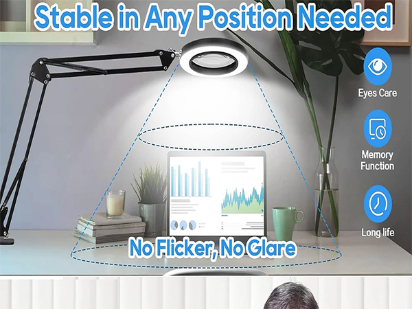 Magnifying Glass with Light,Magnifier with Stand Clamp,LED Desk Lamp 