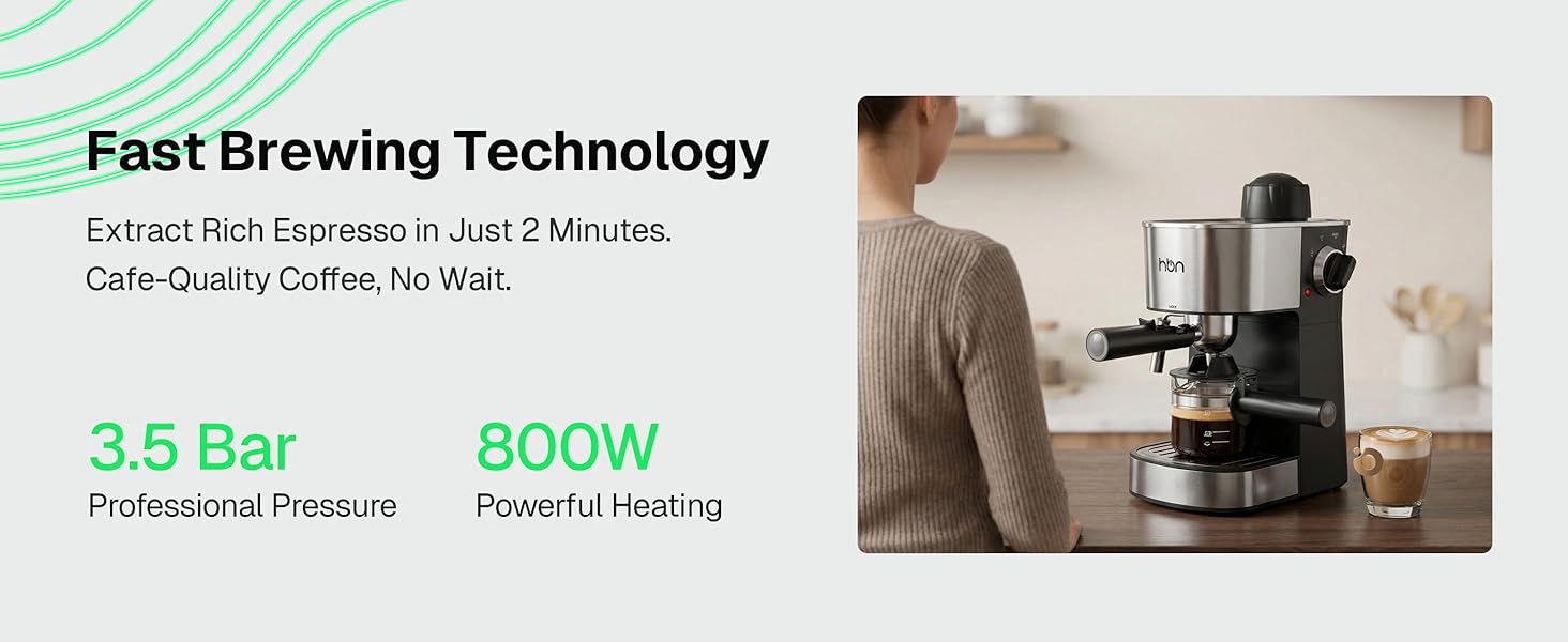 HBN Espresso Machine, 3.5Bar Espresso and Cappuccino Maker