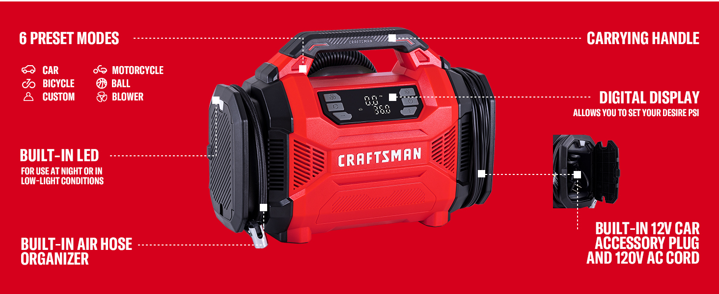 12V DC/120V AC tire inflator