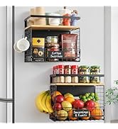 [WIDER SHELF] 2 SET Strong Magnetic Shelf Basket for Fridge with Tag &amp; Bamboo Top, XXL Large Magn...