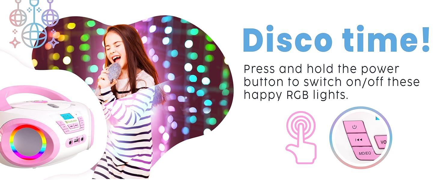aux boombox boombox/cd boomboxes cassette cd fm for girls kid kids led lights modern music pink play