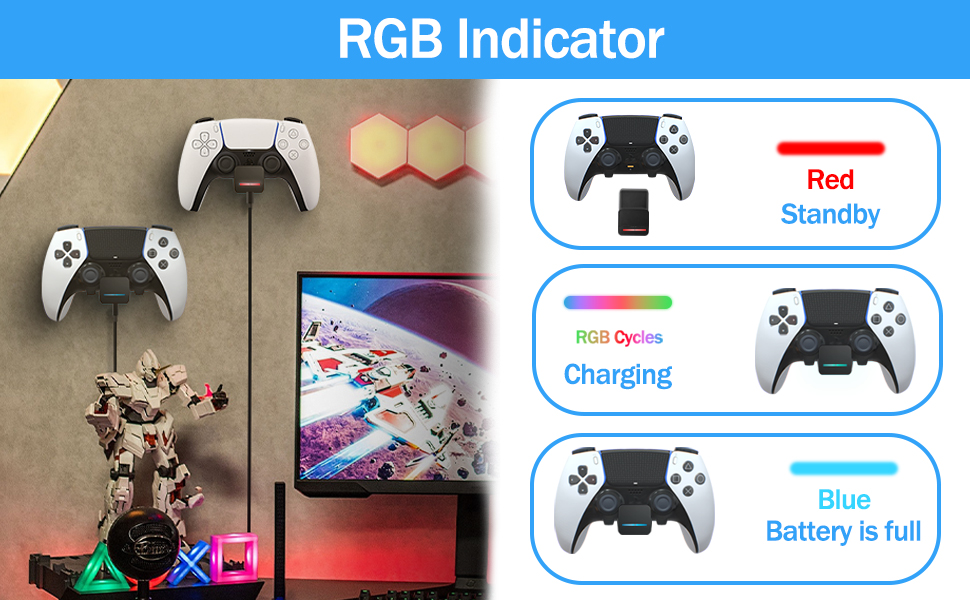 USB Charger dock with RGB indicator for ps5 controllers
