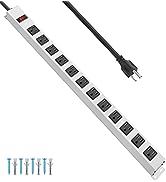 JUNNUJ Metal 12 Outlet Power Strip, Mountable Heavy Duty Power Strip, 1200J Surge Protector Wall ...