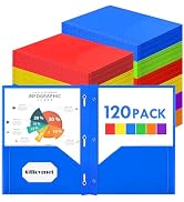 Officygnet 120 Packs Plastic Folders with Pockets and Prongs Fastener, Bulk Multicolor 2 Pocket F...