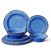 LEHAHA 12 Piece Melamine Dinnerware Set BPA Free Farmhouse Outdoor Dishes Set for 4, A Light Weig...