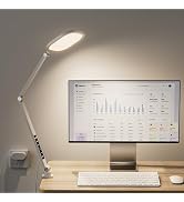 LitONES LED Desk Lamp for Home Office, 15W Desk Light with C- Clamp, Swing Arm, Memory &amp; Timer Fu...