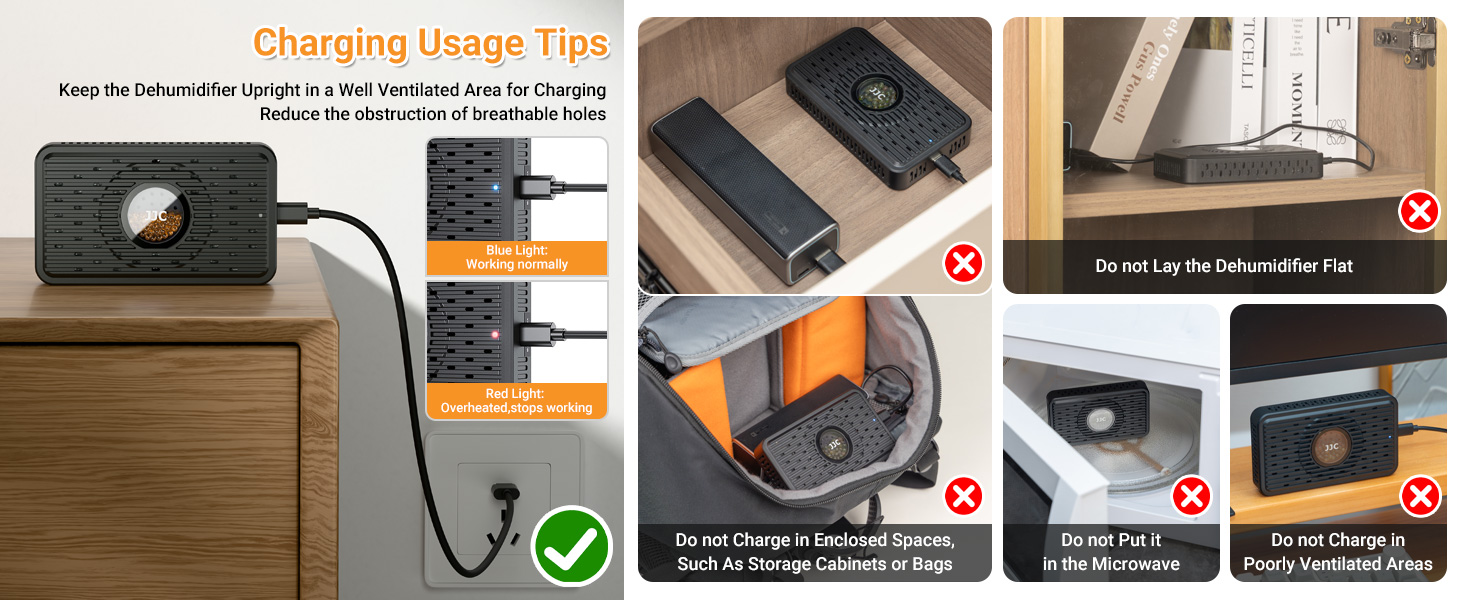 Rechargeable Desiccant Dehumidifier for Storage with USB-C Cable