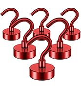 FINDMAG 6 Pack Red Magnetic Hooks, 22LBS Neodymium Magnet Hooks, Magnet with Hooks Strong Magneti...