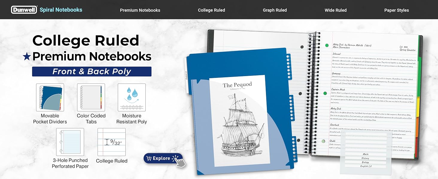 College Ruled Premium Notebooks-Front and Back Poly Covers