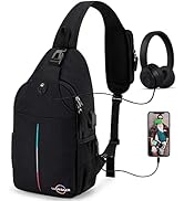 Lumesner Sling Bag Crossbody Backpack with USB Charging Port,Hiking Daypack Shoulder Bag Chest Ba...