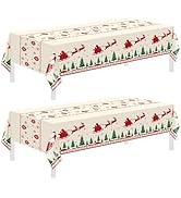 Childom Christmas Disposable Tablecloth,2 Pack Plastic Christmas Tablecloths for Rectangle Tables...
