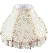 Aspen Creative 55005 Handsewn Scallop UNO Fringe Lamp Shade in Off-White Jacquard Fabric 4" Top x...