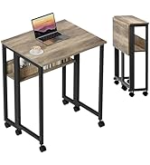 GreenForest Folding Desk Small Rolling Desk with Storage Shelf,24.8 inch Foldable Computer Desk w...